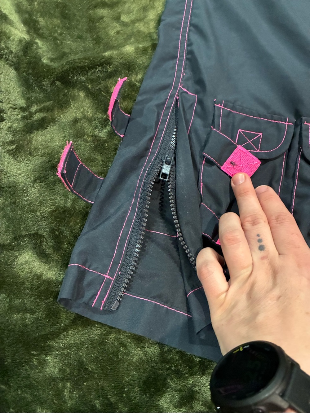 Wide Leg Black Pants with Pink Contrast Stitching